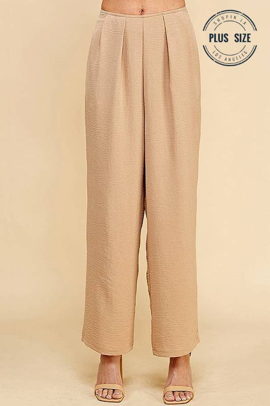 PLUS STRAIGHT LEG ANKLE LENGTH TEXTURE LONG PANTS: Black / 2X