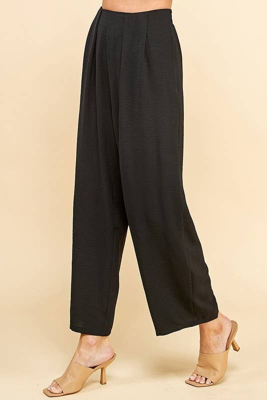 CSP9082. WOMEN STRAIGHT LEG ANKLE LENGTH TEXTURE LONG PANTS: Black / M