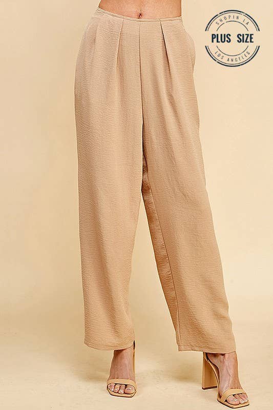 PLUS STRAIGHT LEG ANKLE LENGTH TEXTURE LONG PANTS: Black / 1X
