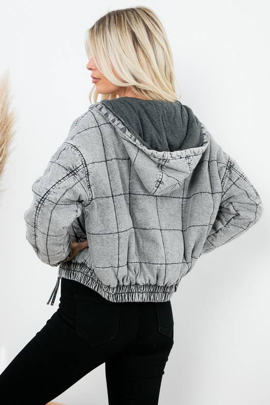 Kangaroo Pocket Zip Up Bomber Jacket: Bonny Wash / M