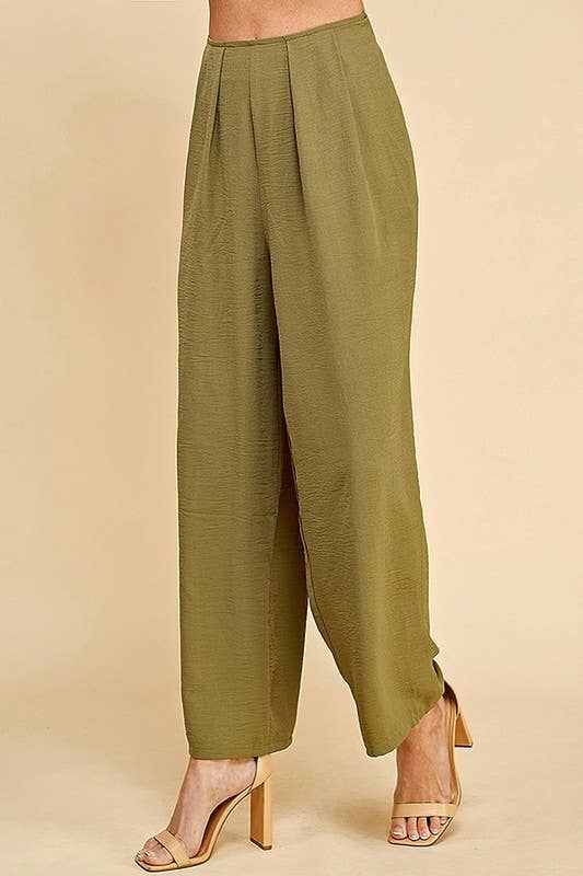 CSP9082. WOMEN STRAIGHT LEG ANKLE LENGTH TEXTURE LONG PANTS: Black / M