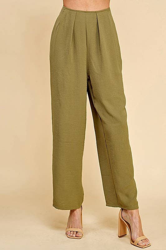 CSP9082. WOMEN STRAIGHT LEG ANKLE LENGTH TEXTURE LONG PANTS: Black / M