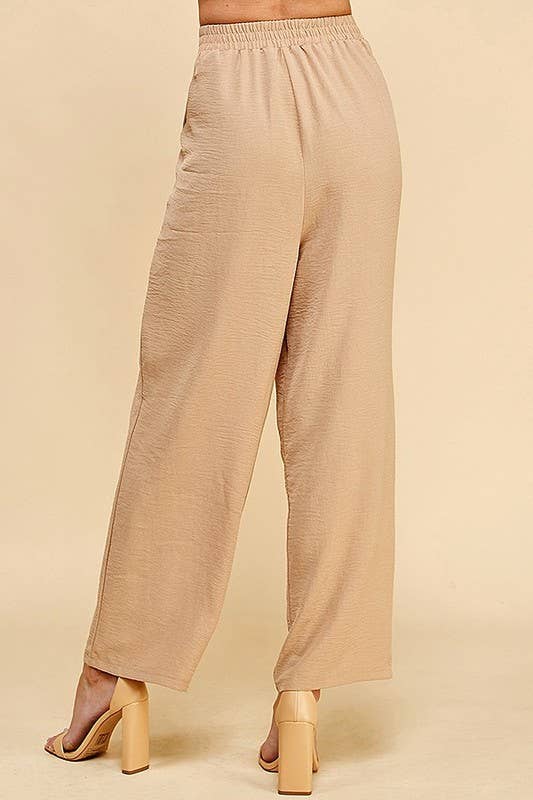 WOMEN STRAIGHT LEG ANKLE LENGTH TEXTURE LONG PANTS: Black / L