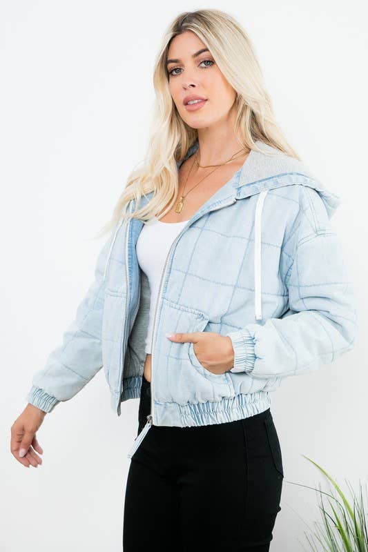 Kangaroo Pocket Zip Up Bomber Jacket: Bonny Wash / M