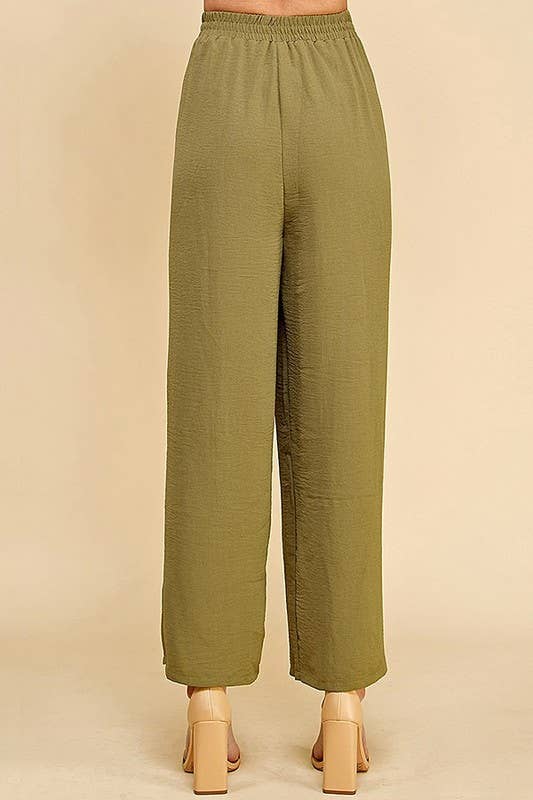 WOMEN STRAIGHT LEG ANKLE LENGTH TEXTURE LONG PANTS: Black / L