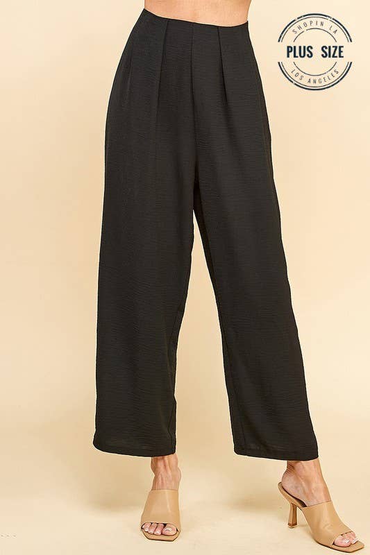 PLUS STRAIGHT LEG ANKLE LENGTH TEXTURE LONG PANTS: Black / 1X