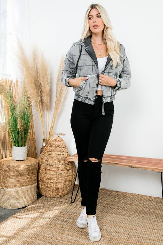 Kangaroo Pocket Zip Up Bomber Jacket: Bonny Wash / M