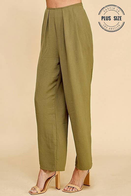 PLUS STRAIGHT LEG ANKLE LENGTH TEXTURE LONG PANTS: Black / 2X