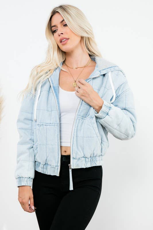 Kangaroo Pocket Zip Up Bomber Jacket: Bonny Wash / M