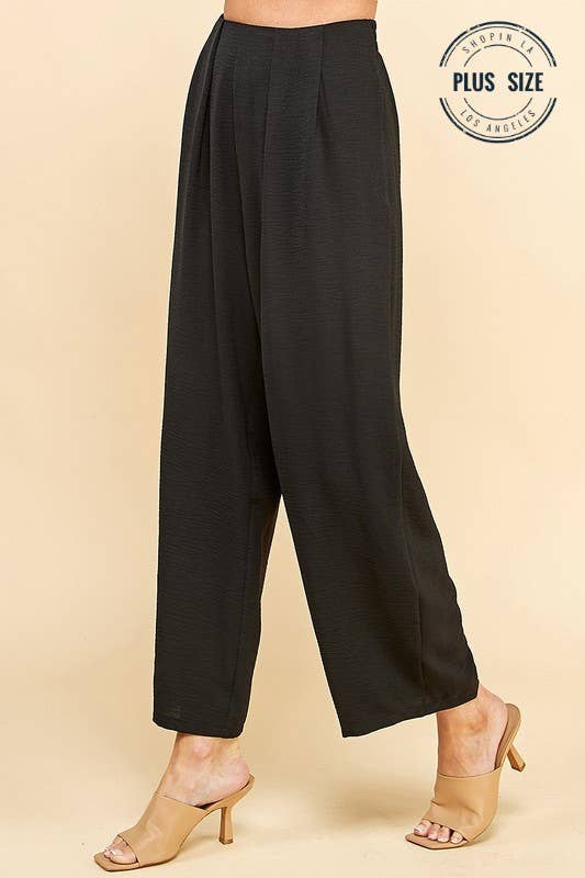 PLUS STRAIGHT LEG ANKLE LENGTH TEXTURE LONG PANTS: Black / 2X