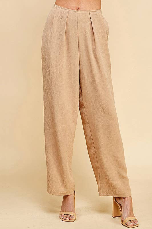CSP9082. WOMEN STRAIGHT LEG ANKLE LENGTH TEXTURE LONG PANTS: Black / M