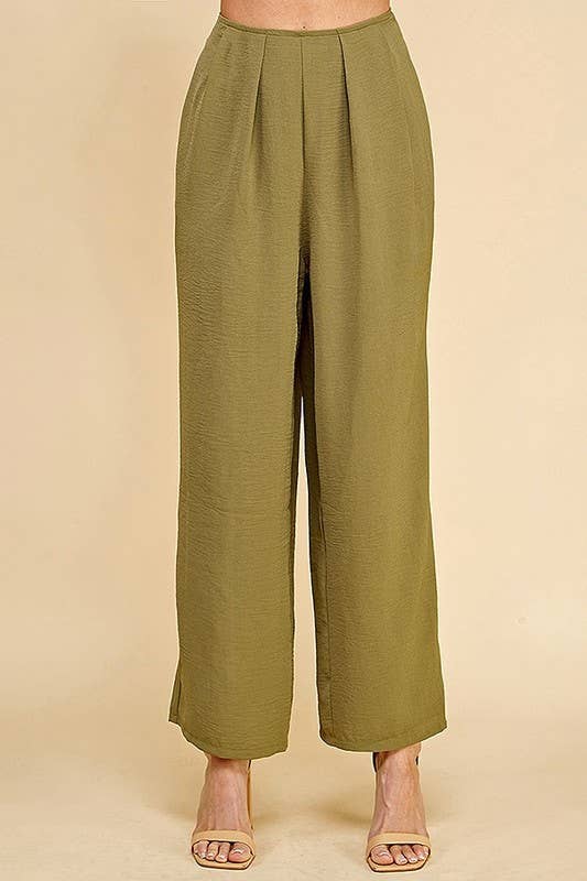 WOMEN STRAIGHT LEG ANKLE LENGTH TEXTURE LONG PANTS: Black / S