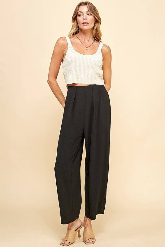 PLUS STRAIGHT LEG ANKLE LENGTH TEXTURE LONG PANTS: Black / 2X