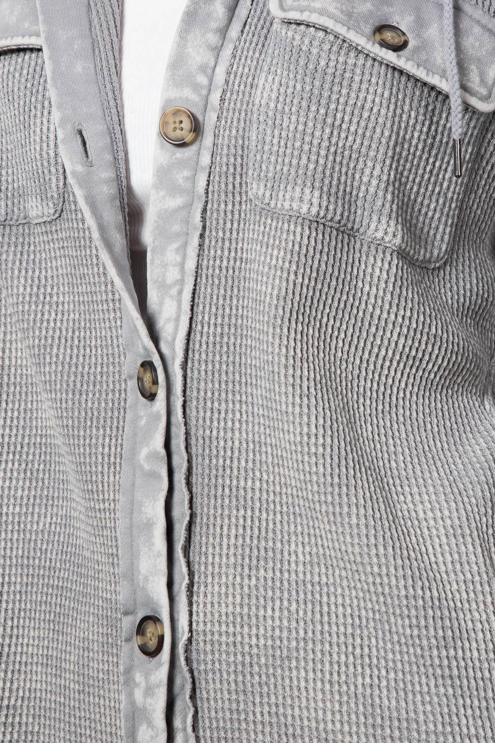 Garment Dye Heavy Waffle Knit Hoodie Shacket: Grey / L