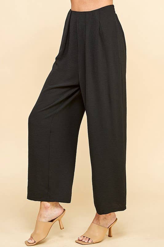 WOMEN STRAIGHT LEG ANKLE LENGTH TEXTURE LONG PANTS: Black / L