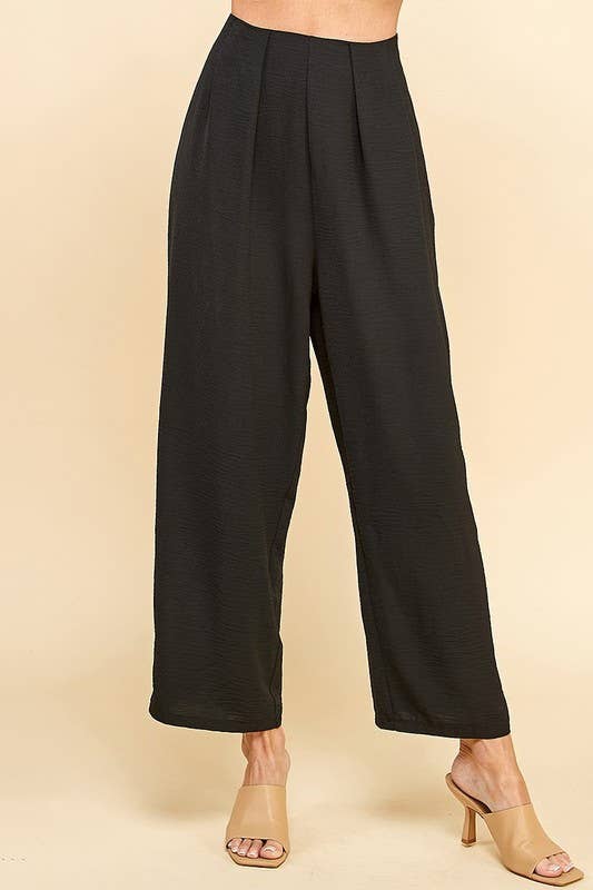 WOMEN STRAIGHT LEG ANKLE LENGTH TEXTURE LONG PANTS: Black / L