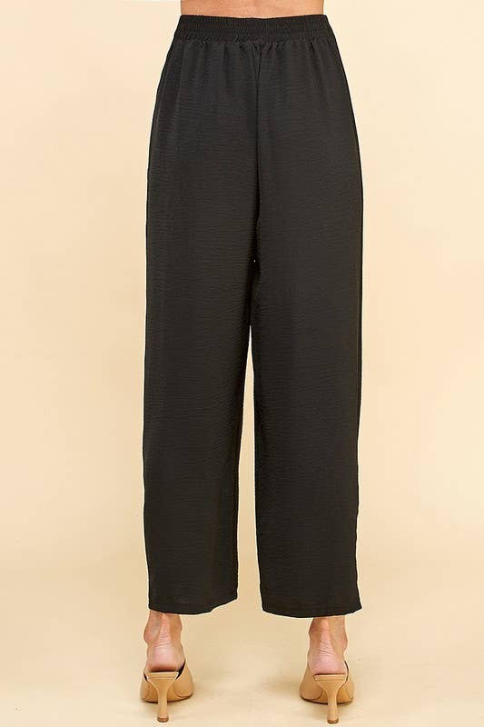 CSP9082. WOMEN STRAIGHT LEG ANKLE LENGTH TEXTURE LONG PANTS: Black / M