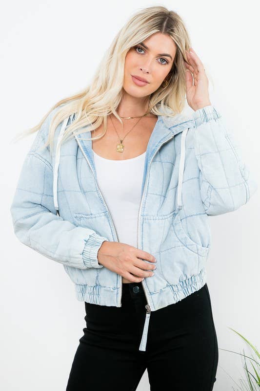 Kangaroo Pocket Zip Up Bomber Jacket: Bonny Wash / M