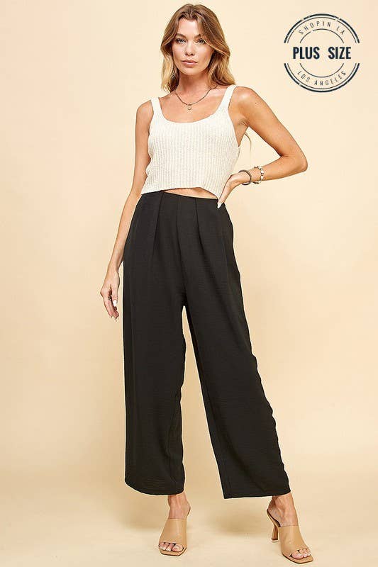CSP9082P. PLUS STRAIGHT LEG ANKLE LENGTH TEXTURE LONG PANTS: Black / 3X