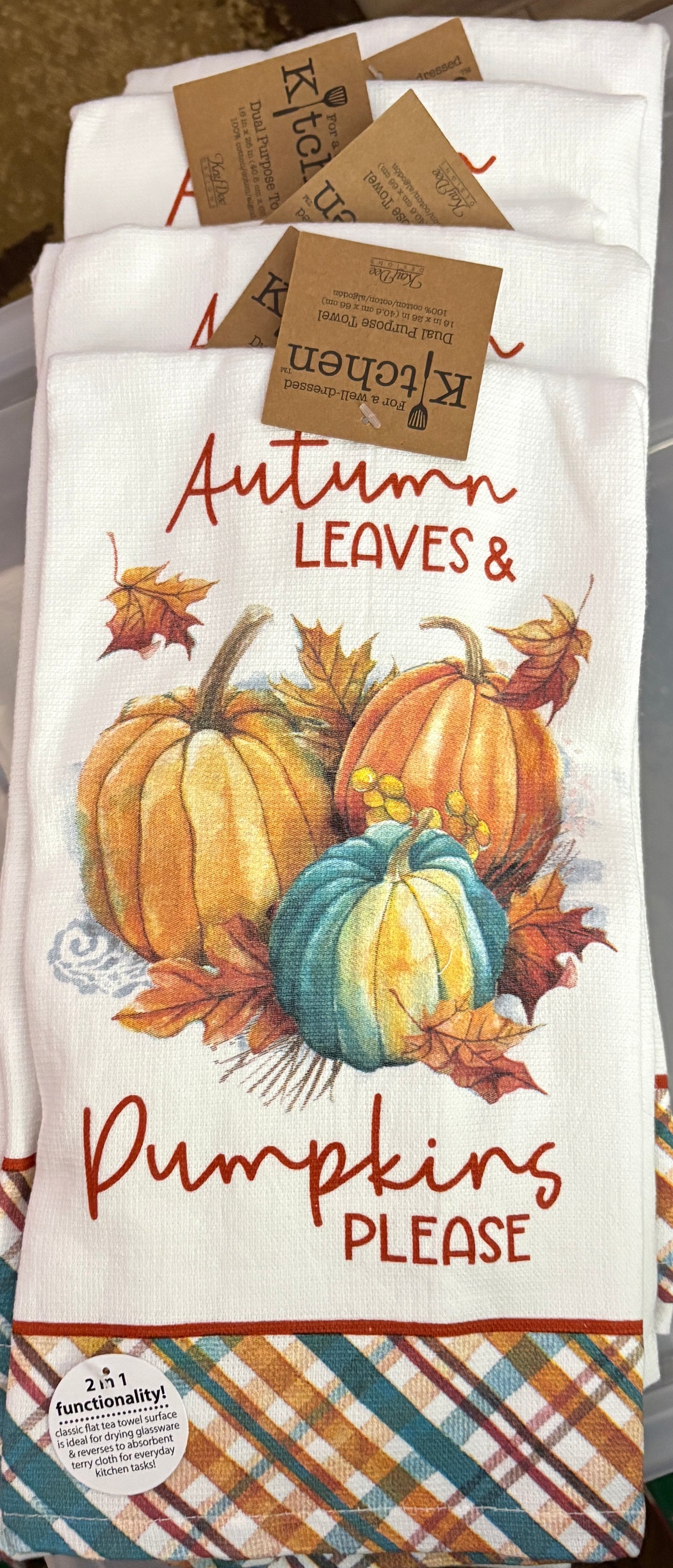 Updated- Autumn Leaves/ Pumpkins Please Kitchen Towel- $6 or 10/$50 (Mix & Match)