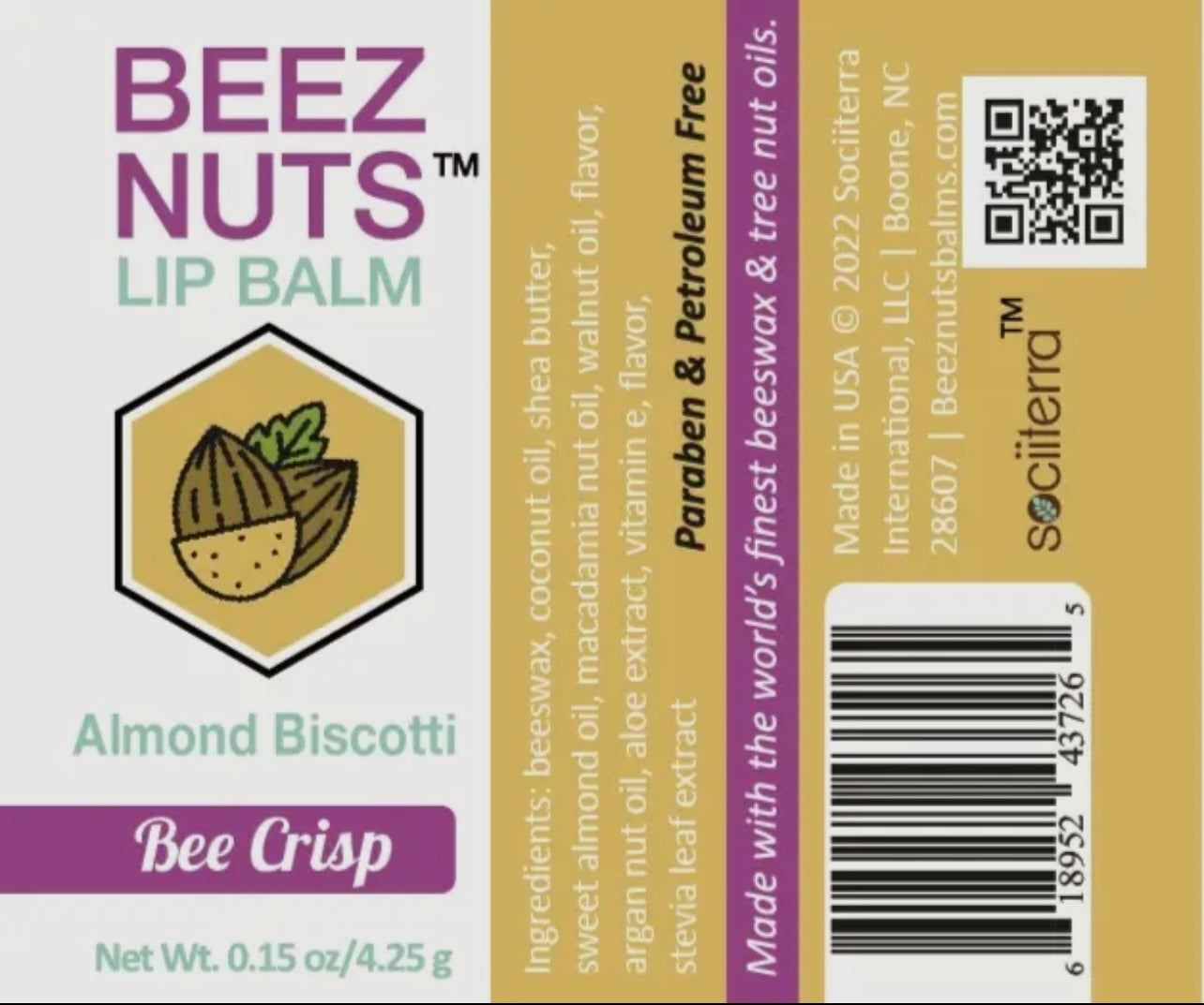 Beez Nuts Lip Balms- Almond Biscotti