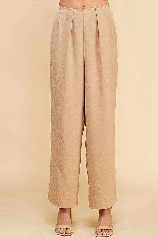 CSP9082. WOMEN STRAIGHT LEG ANKLE LENGTH TEXTURE LONG PANTS: Black / M