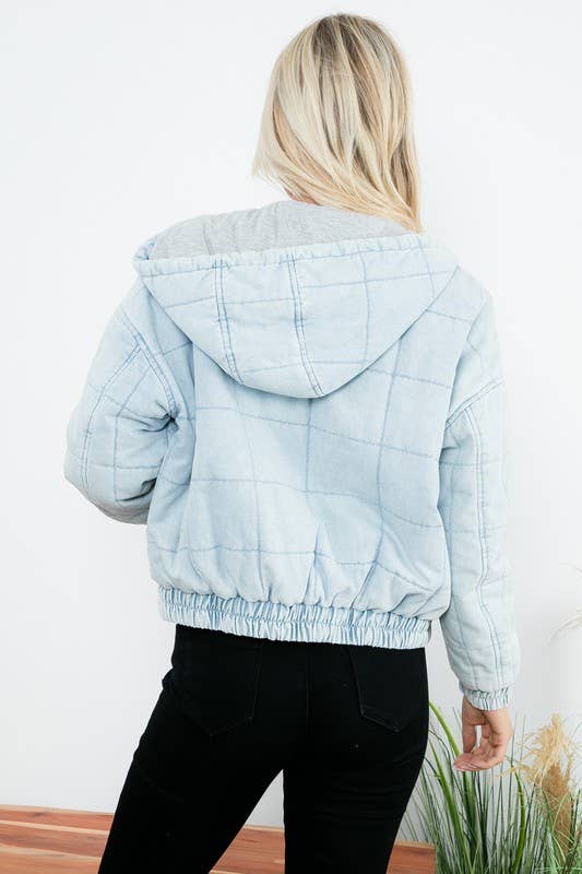 Kangaroo Pocket Zip Up Bomber Jacket: Bonny Wash / M