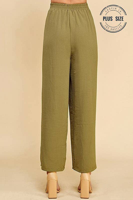 PLUS STRAIGHT LEG ANKLE LENGTH TEXTURE LONG PANTS: Black / 2X