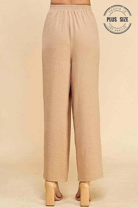 PLUS STRAIGHT LEG ANKLE LENGTH TEXTURE LONG PANTS: Black / 1X