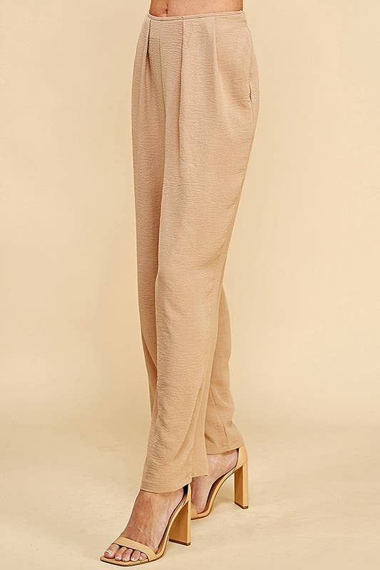 WOMEN STRAIGHT LEG ANKLE LENGTH TEXTURE LONG PANTS: Black / L