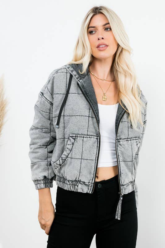 Kangaroo Pocket Zip Up Bomber Jacket: Bonny Wash / M