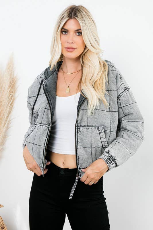 Kangaroo Pocket Zip Up Bomber Jacket: Bonny Wash / M