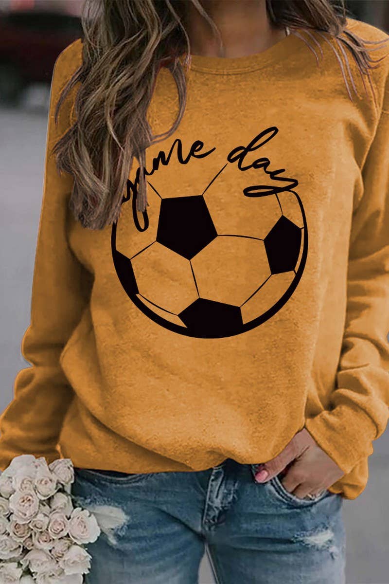 WOMEN GAME DAY SOCCER PRINTING LONG SLEEVE TEE: White / (XXL)