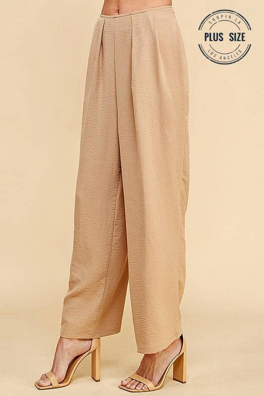 PLUS STRAIGHT LEG ANKLE LENGTH TEXTURE LONG PANTS: Black / 1X