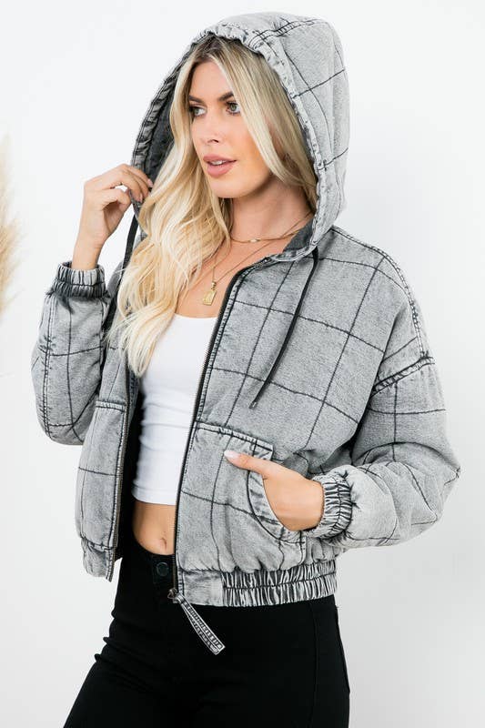 Kangaroo Pocket Zip Up Bomber Jacket: Bonny Wash / M