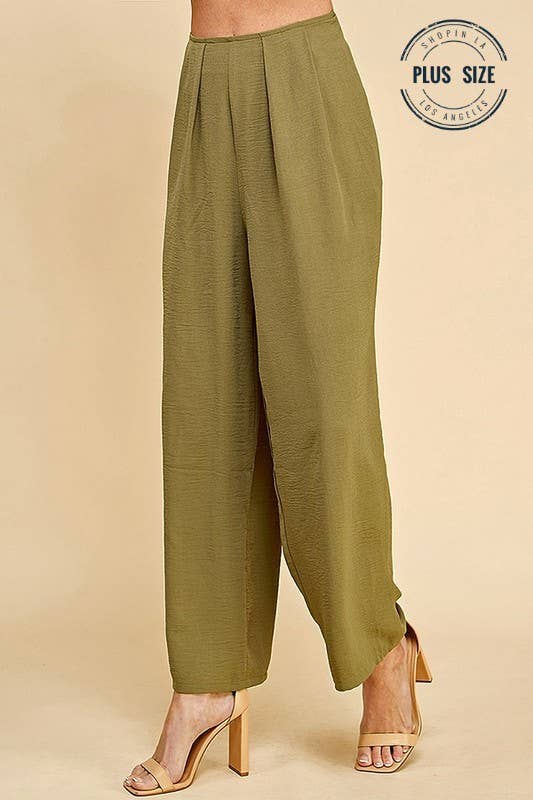 PLUS STRAIGHT LEG ANKLE LENGTH TEXTURE LONG PANTS: Black / 2X