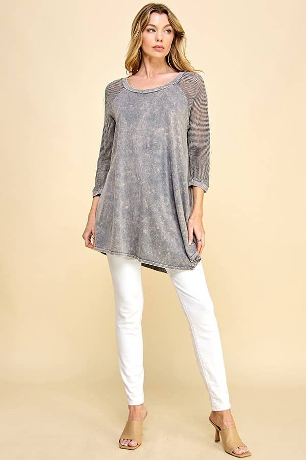 PLUS MINERAL WASH FISHNET 3/4 SLEEVES LOOSE TOP: RUST / 1X