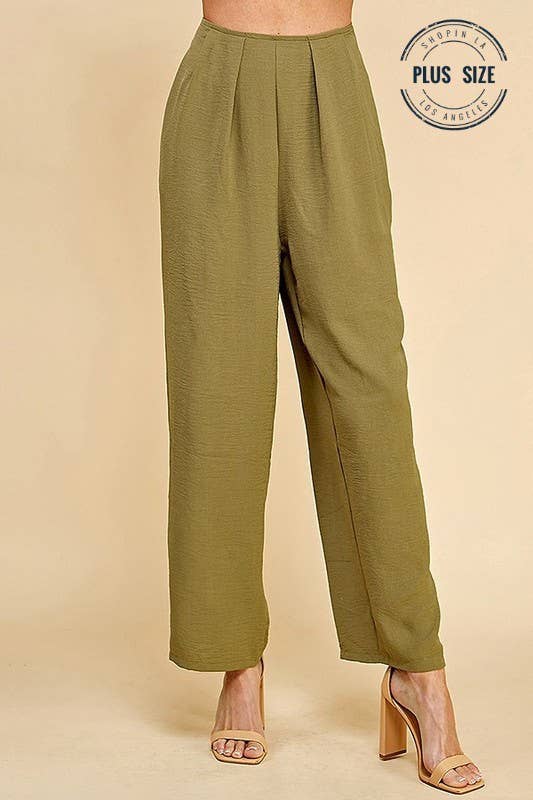 PLUS STRAIGHT LEG ANKLE LENGTH TEXTURE LONG PANTS: Black / 2X