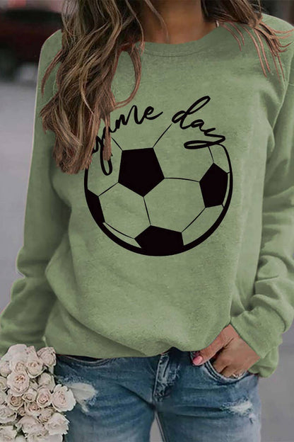 WOMEN GAME DAY SOCCER PRINTING LONG SLEEVE TEE: White / (L)