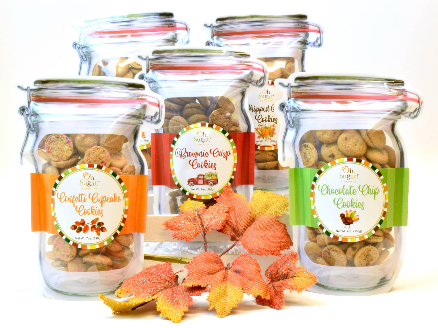 Oh Sugar, Fall Assorted Cookie Flavors Mason Jar Pouches- Confetti Cupcake