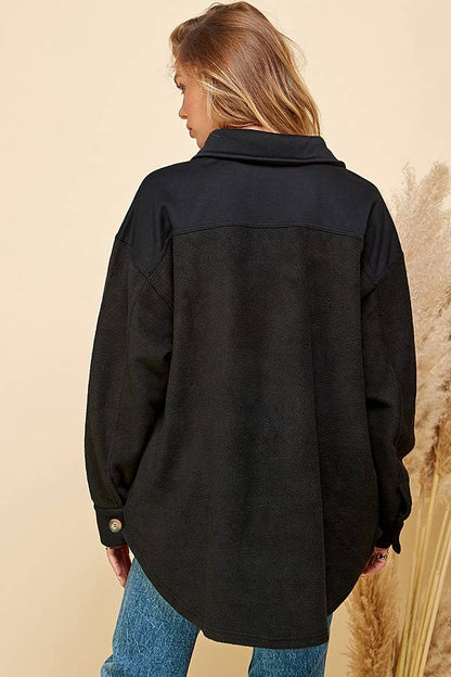 WOMEN FRONT POCKET BUTTON OVERSIZE JACKET: RUST / M