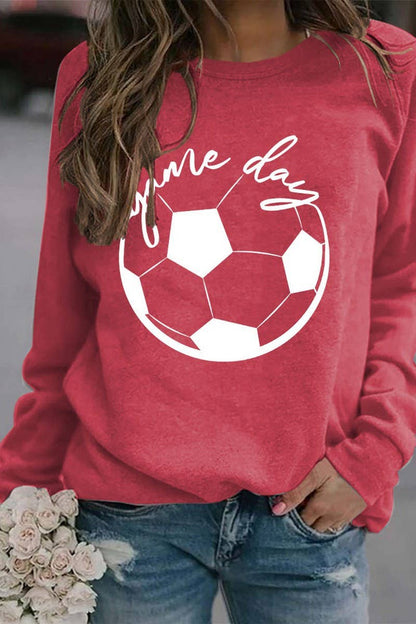 WOMEN GAME DAY SOCCER PRINTING LONG SLEEVE TEE: White / (L)