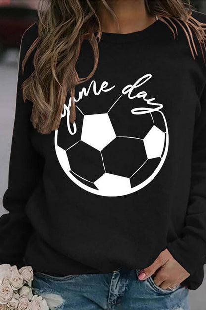 WOMEN GAME DAY SOCCER PRINTING LONG SLEEVE TEE: White / (L)