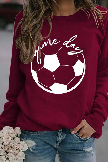 WOMEN GAME DAY SOCCER PRINTING LONG SLEEVE TEE: White / (L)