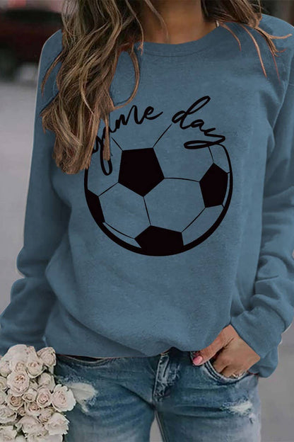 WOMEN GAME DAY SOCCER PRINTING LONG SLEEVE TEE: White / (L)