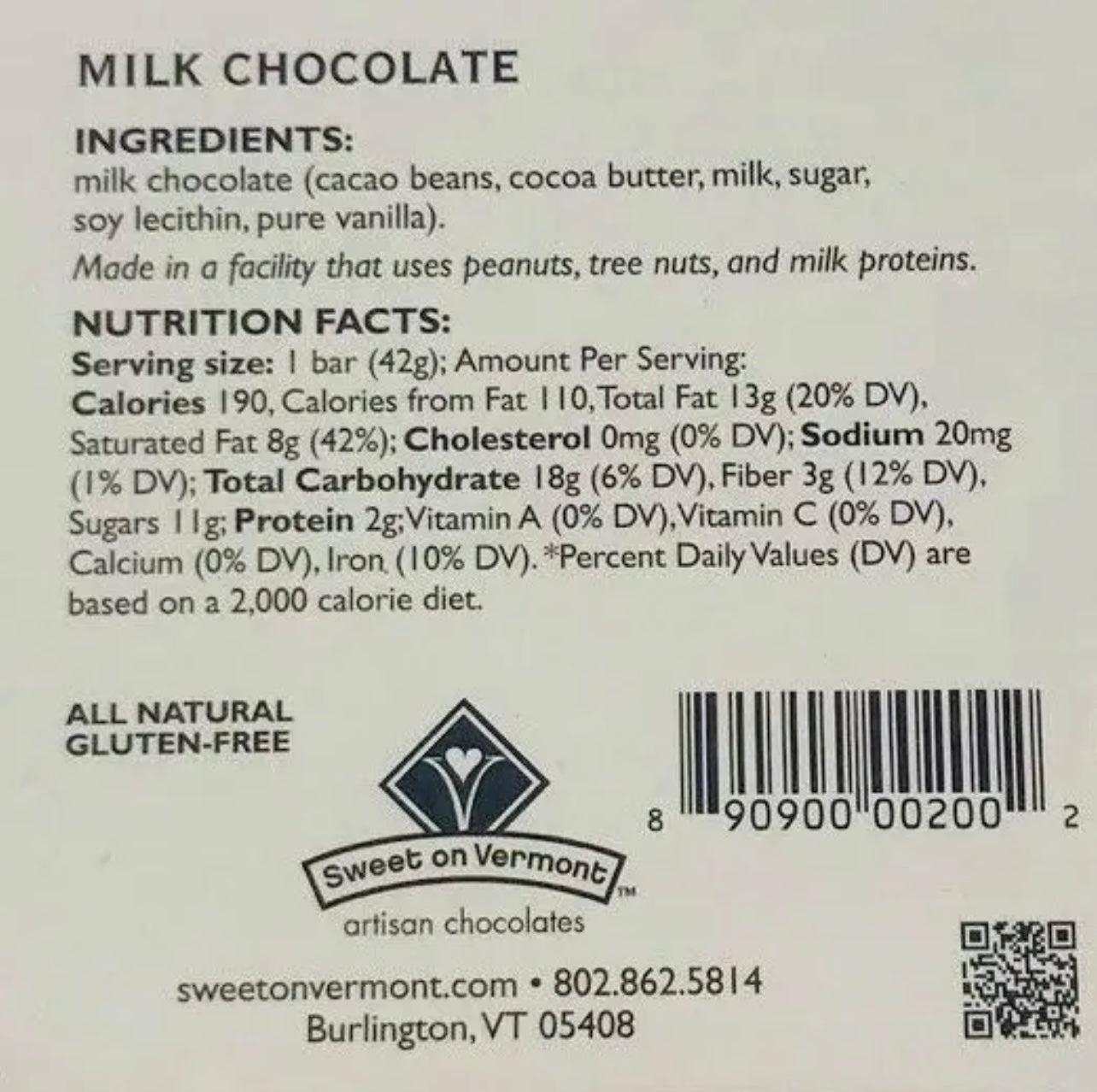 Mooonlight in Vermont- Milk Chocolate - Gluten Free