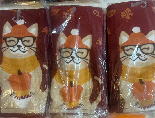 Fall Cat kitchen towel- $10 or 3/$25 (mix and match)