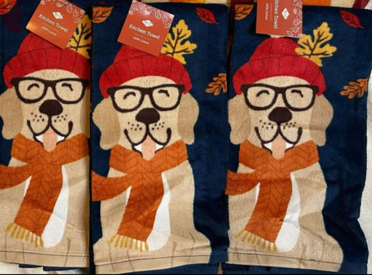 Fall Dog kitchen towel- $10 or 3/$25 (mix and match)