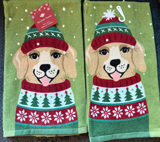Winter Dog Kitchen Towel- $10 or 3/$25 (mix and match)