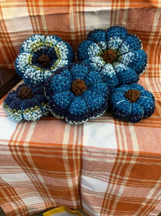 Cool colored Crocheted Pumpkins (set of 5)